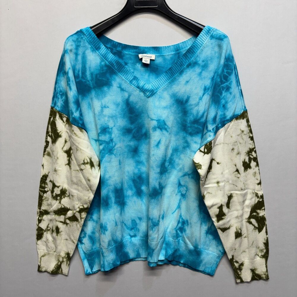 Sundance Women Tie Dye Summer Skies V-Neck Sweater Size Large D099 -20